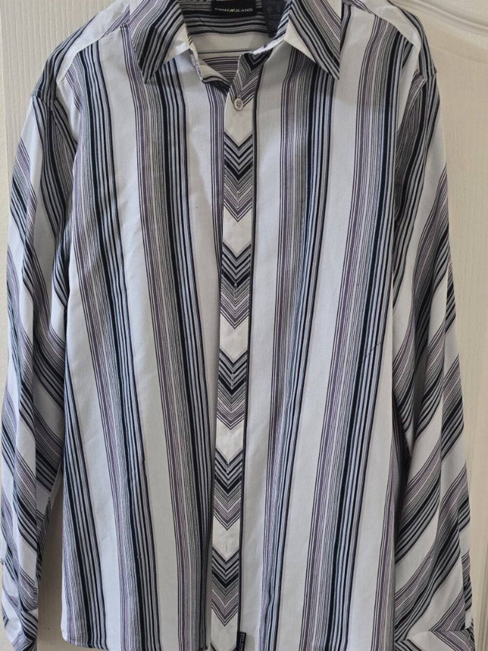 DKNY Jeans: Button-Down Collared Shirt, Stripes, X-Large